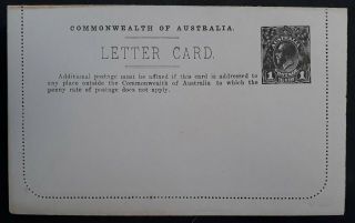 Rare 1914 - Australia 1d Black Pre Printed Kgv Letter Card - City Court Melb