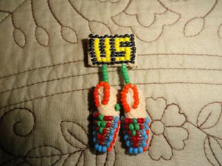 Antique Vintage Native American Indian Handmade Bead Work Moccasinspin,  With U.  S