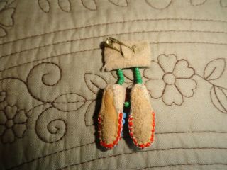 Antique Vintage Native American Indian Handmade Bead Work MoccasinsPIN,  with U.  S 2