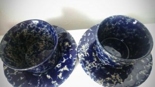 Rare Bennington Pottery Blue Agate Trigger Bowls And Plates 4 Piece Set
