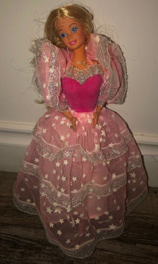 Vintage 1985 Dream Glow Barbie Doll In Dress And Jewelry 3