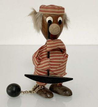 Vintage Wooden Ball And Chain Convict Figure
