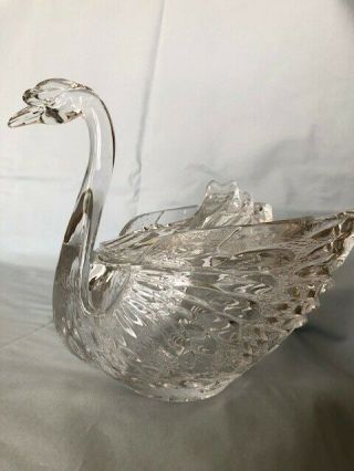 Vintage Hofbauer Bleikristall Lead Crystal Swan Candy Dish With Lid