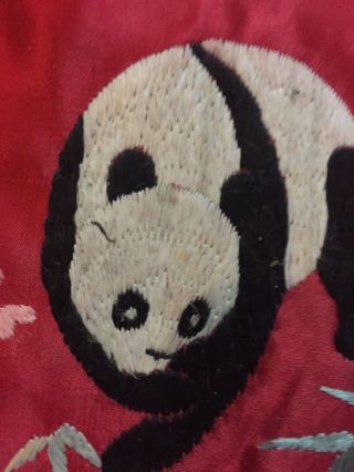 Antique Chinese Hand Embroidery Wall Hanging Scenery Panda 13 " By 17 "