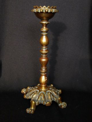 Victorian Brass Candlestick Candle Holder Gothic Style Patination 3