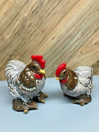1950 ' s Set Delee Art California Rare Chicken Hen Rooster pottery tallest 4 - 3/4 
