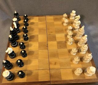Vintage Large Wooden Chess Set Complete Set Folding Board Case Rare