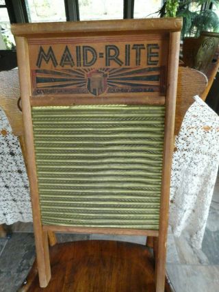 Vintage Maid - Rite Standard Family Size No.  2062 Brass & Wood Laundry Washboard