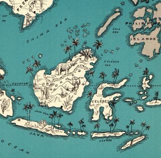 1932 Antique Animated Siam Malaya Indochina Map RARE Map of THAILAND BLU 7269 3