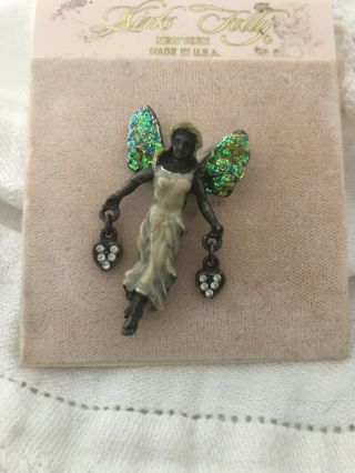 Vintage Kirks Folly Enamel Fairy Pixie Angel Hearts Tack Pin Rare Rhinestone