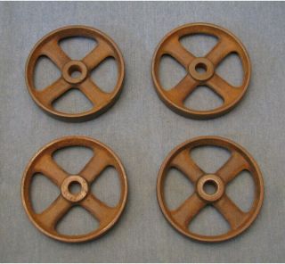 A Set Of 4 Vintage Cast Iron Industrial Hit Miss Engine Cart Wheels 5 Inch
