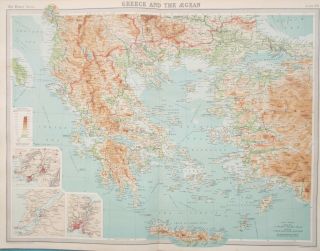 Map Of Greece,  Crete,  Western Asia Minor.  Europe.  Peloponnese,  1922.
