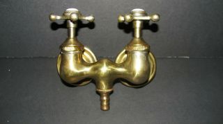 Vtg/antique Clawfoot Bathtub Brass Faucet With Porcelain Hot And Cold Handles
