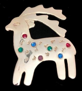 Rare Jj Rhinestone Reindeer Figural Pin/brooch Multicolor Stones Gold Tone,  Fjt