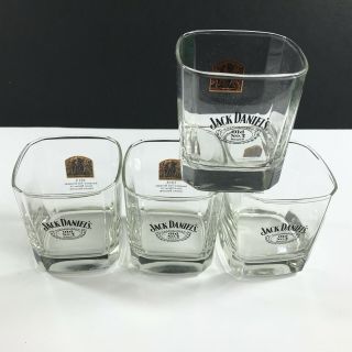 Jack Daniels Whiskey 8 Oz Square Whiskey Glass Rare Old No.  7 Brand Set Of 4