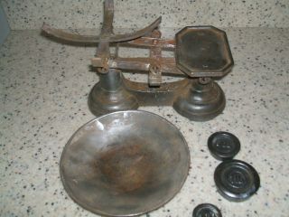 Antique Cast Iron Balance Scale with Bowl and Weights “ To weigh 7 lb” 3