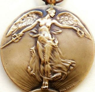 Antique Art Nouveau Victory Angel Of Wwi Bronze Art Medal Pendant By Paul Dubois
