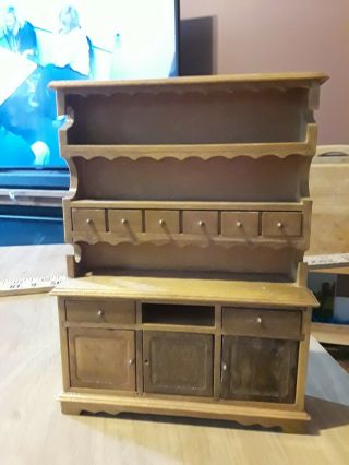 Dollhouse Furniture Miniature Vintage Wood China Cabinet Hutch