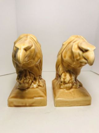 Rare Vintage Art Deco Pottery Ceramic Eagle Bookends,  5.  5 " Gargoyle Like