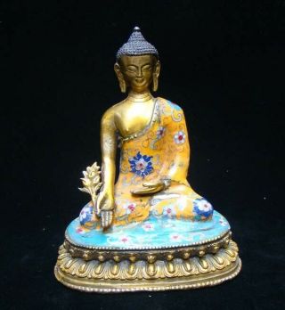 205mm Handmade Carving Statue Buddha Copper Brass Cloisonne Enamel Religion