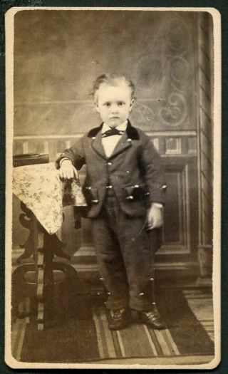 Antique Cdv Photo Darling Lil 3 Yr Old Boy W Jacket Jefferson Pa May 17,  1880