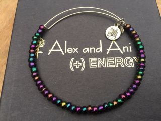 Rare Alex And Ani Soleil Shimmering Purple Haze Color Sea Bead Silver Bangle