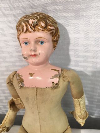 Vintage Antique Tin Head Diana Dep Doll Germany 12” Cloth & Leather Body 2