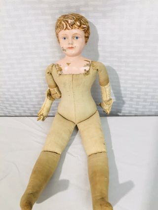 Vintage Antique Tin Head Diana Dep Doll Germany 12” Cloth & Leather Body 3