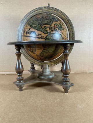 Vintage 10” Old World Globe,  Latin Celestial W/ Zodiac Signs From Italy Spins