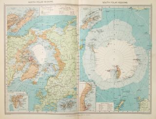 Map Of North & South Poles.  1905.  Arctic.  Antarctic.  Explorers Routes.