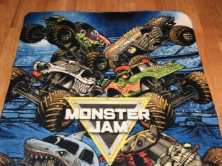 Rare Hot Wheels Monster Jam Throw Blanket - Awesome 6 Truck Graphic - 48”x60” 3