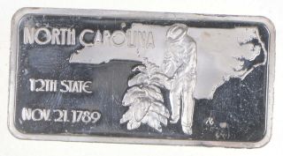 Rare Silver 1 Troy Oz.  North Carolina Bar.  999 Fine Silver 900