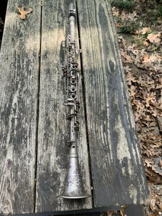 Vintage Sherwood Deluxe Silver ? Clarinet Antique W Mouthpiece 26” As Found