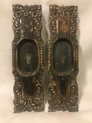 Antique Brass Victorian Door Plates For Pocket Door