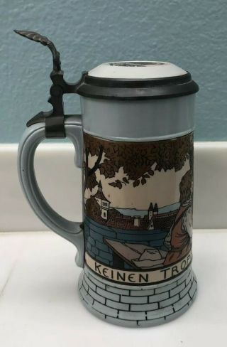 Mettlach 7 " Etched Stein 1/2 Liter 2833d Inlaid Etched Lid Extremely Rare