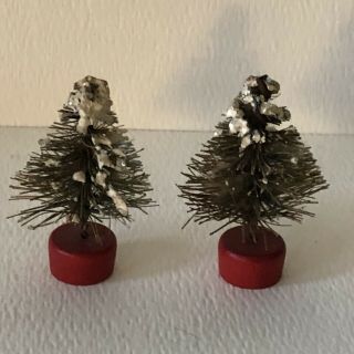 Antique German Putz Bottle Brush Snow Flocked Red Base 1 3/4”tiny Christmas Tree