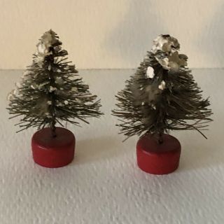 Antique German Putz Bottle Brush Snow Flocked Red Base 1 3/4”Tiny Christmas Tree 2