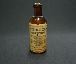 Antique Brown Cork Drug Store Bottle With Label; Kittell & Co,  Kinderhook,  Ny