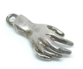 Rare Antique Edwardian Sterling Silver Anatomical Figural Human Hand Charm
