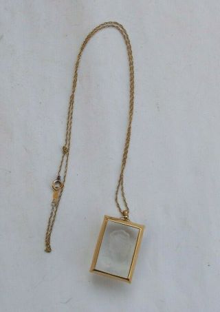 Rare Vintage 14k Solid Gold Chain Necklace Jewelry 18 " Glass Cameo Pendant 14kt