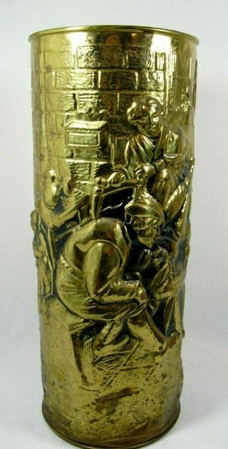 Lombard England Rustic Antique Vintage Brass Umbrella Cane Holder Floor Vase 15 "