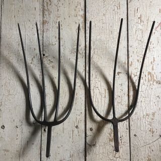 Vintage 3&4 Tine Pair Pitch Hay Fork Primitive Farm Tool Heads.