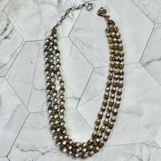 Rare Vintage Signed Miriam Haskell Silver Baroque Pearl 3 Strand Necklace