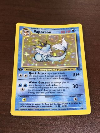 Vaporeon 12/64 1st Edition Holo Rare Vintage Fossil Pokémon Card Ships Fast