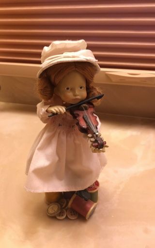 Adorable Antique Doll Features Little Girl In Pink Dress Playing Her Violin