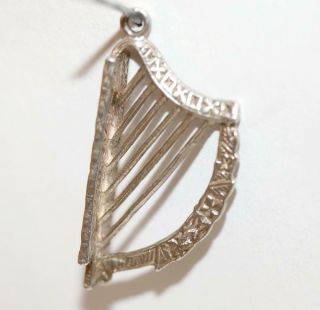 Rare Large Celtic Harp Vintage Sterling Silver Charm Pendant,  Irish Hallmarks