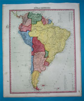 1846 Map South America Patagonia Argentina Peru Bolivia Chile Colombia