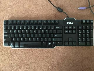 Dell Keyboard,  Usb,  Model Sk - 8115 104 - Key Black Wired Keyboard Rare Silver Trim
