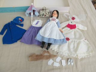 Horsman Vtg 12 " Mary Poppins Doll W/ Clothes & Accessories; Umbrella,  Bag,  Etc