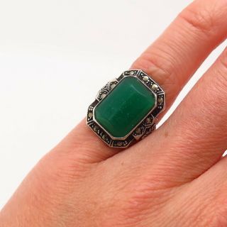 Uncas Mfg Co Antique Art Deco 925 Sterling Silver Chalcedony Marcasite Gem Ring
